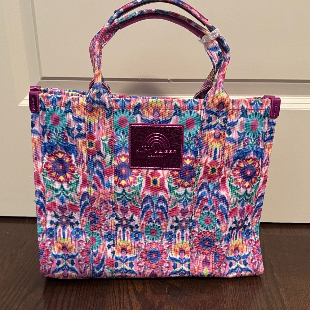 Kurt Geiger Pink Multicolor Floral Pattern Tote